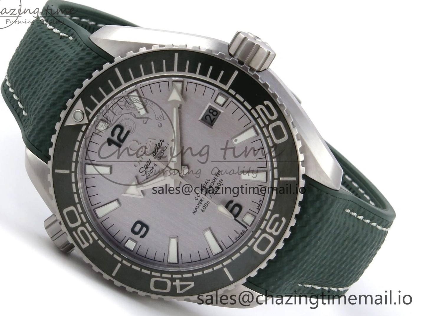 0513 Planet Ocean 43.5mm SS VSF 1:1 Best Edition Green Bezel White Dial on Green Rubber Strap A8900 Super Clone Unisex 7713